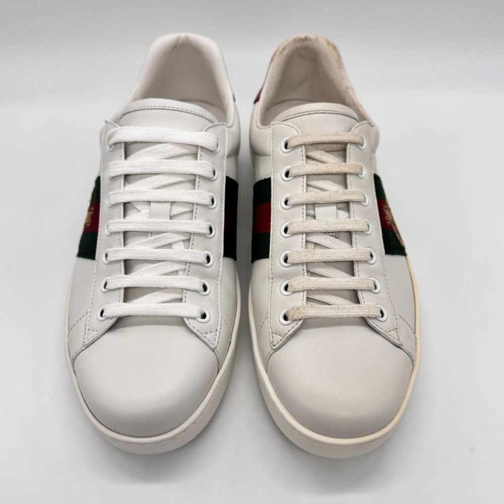 Authentic Gucci Ace Bee Embroidered Leather Sneakers White Men's IT 8 US 8.5 - Picture 6 of 16